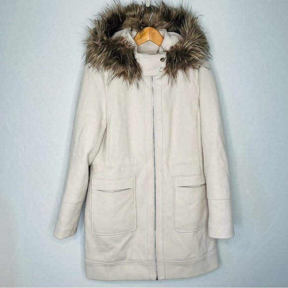 Ever New Melbourne Cream Wool-Blend Faux-Fur-Hood Fran Winter Coat. Size 6. - Picture 2 of 15